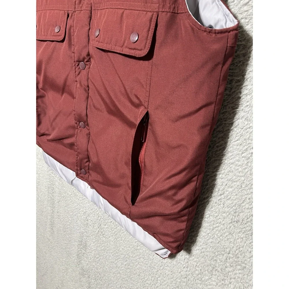 Vintage 70s Sears Mens Store Duck‎ Down L Brown Puffer Vest Snap Pockets Rancher